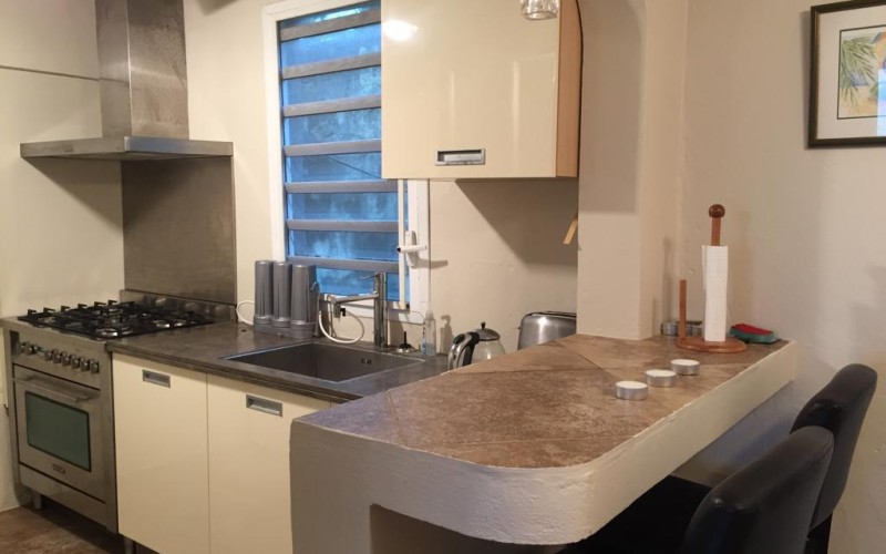 Kitchen of fully furnished 1 bedroom apartment located in Simpsonbay, Sint Maarten.